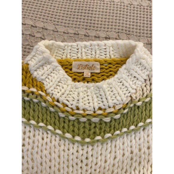 Listicle Hand Knit Sweater Crew Neck Color Block Oversized Large Rust Green Pink - Picture 4 of 8